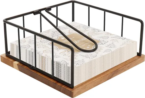 Miniatura 10 de Livabber Servilletero plano, almacenamiento de servilletas de cocina de metal con brazo de tensión ponderada, dispensador de papel de seda rústico