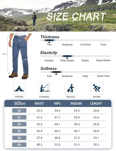 Miniatura 7 de MAGCOMSEN Pantalones de senderismo para hombre, 6 bolsillos, resistentes al agua, pantalones de trabajo de pesca Ripstop, ligeros, de secado rápido