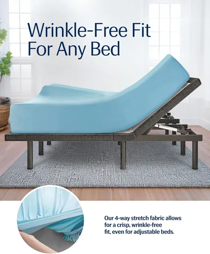 Miniatura 5 de REST® Evercool®+ Sábana bajera ajustable, tamaño King, azul claro, 15 pulgadas de profundidad (hasta 18 pulgadas), ropa de cama transpirable
