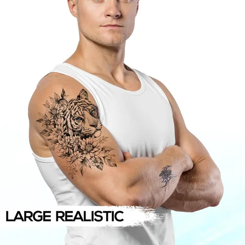 Miniatura 4 de Kotbs 6 hojas de tatuajes temporales realistas de animales realistas para hombres y mujeres, calcomanías de tatuaje impermeables para adolescentes
