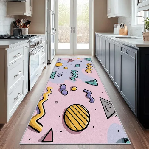 Miniatura 4 de Memphis Runner Rug 2x4 Small - Hallway Runner Rug Retro 80s Funky Geometric Fashion Pattern, Non Slip, Washable, Memphis Home Decor Carpet for