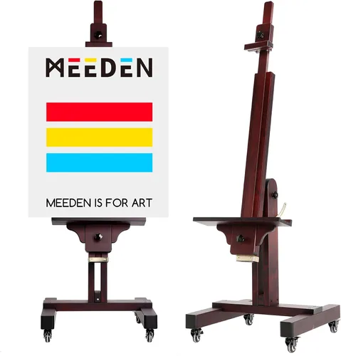 MEEDEN Caballete de pintura resistente: Caballete grande profesional de madera de haya maciza sostiene arte de lienzo hasta 71" de alto - Se inclina