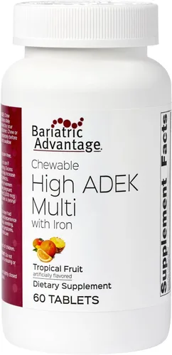 Bariatric Advantage Chewable High ADEK con hierro - para pacientes bariátricos - Vitamina A, D, E y K de alta potencia - Incluye vitaminas B,