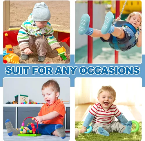 Miniatura 2 de ELUTONG - Calcetines de agarre para niños, paquete de 12 unidades, antideslizantes, calcetines de tripa para bebés y niños de 1 a 7 años, niños