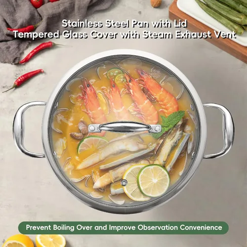 Miniatura 5 de Juego de 11 piezas de ollas y sartenes, juego de utensilios de cocina de acero inoxidable 18/10, compatible con inducción, revestimiento libre