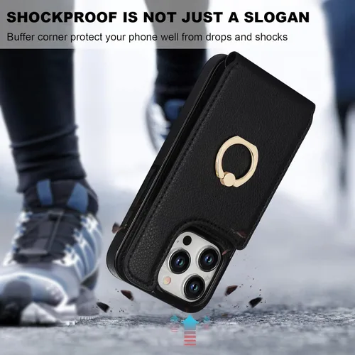 Miniatura 7 de Folosu Funda compatible con iPhone 15 Pro con soporte para tarjetas, rotación de 360°, soporte de anillo de dedo con función atril, bloqueo RFID