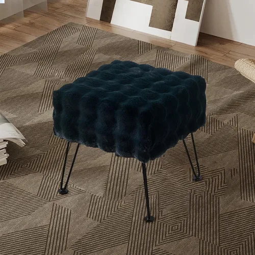 Miniatura 5 de Asiento otomano cuadrado negro con burbujas de piel sintética suave y mullida, asiento de banco de entrada, 17 x 17 x 17 pulgadas, mesa auxiliar