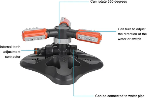 Miniatura 2 de Fydun Sistema automático de riego giratorio de 360 grados con 3 brazos para jardín y patio, césped, herramienta automática de rotación de 360 grados