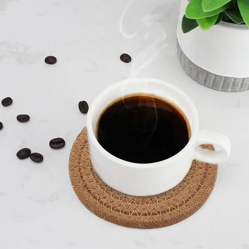 Miniatura 8 de ABenkle Juego de 6 posavasos tejidos para bebidas, posavasos absorbentes bohemios, 4.3 pulgadas, regalo perfecto para inauguración de la casa, Marrón