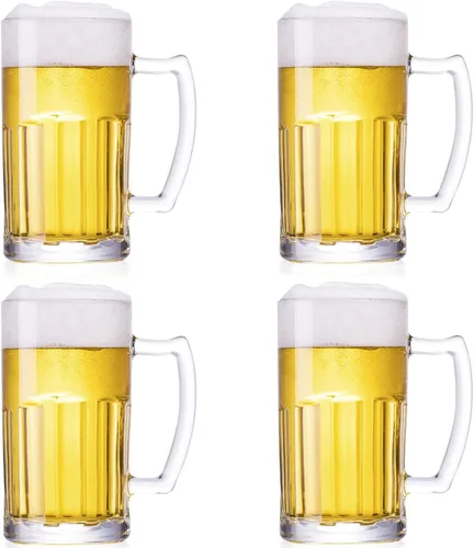Miniatura 7 de Paquete de 2 tazas de cerveza pesadas, vasos de cerveza grandes con asa, jarras de vidrio de 14 onzas, juego de vasos de cerveza clásicos