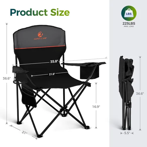 Miniatura 3 de ALPHA CAMP Sillas de camping plegables para adultos, sillas de césped para exteriores, sillas de campamento portátiles de 225 libras, con portavasos
