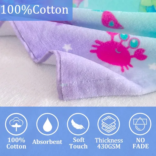 Miniatura 4 de VOOVA & MOVAS Toalla de playa con capucha para niños de 3 a 8 años, 30 x 50 pulgadas, suave, gruesa, grande, 100% algodón, absorbente para playa