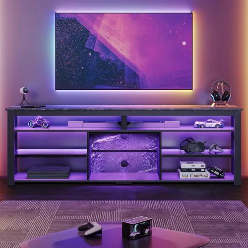 Miniatura 9 de Bestier Soporte de TV Alto con LED, Centro de Entretenimiento para TV de 55/60/65 Pulgadas, Consola de TV para Juegos con Almacenamiento para PS4