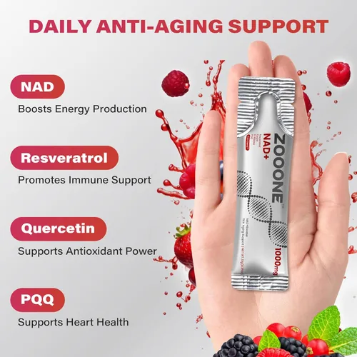 Miniatura 4 de Suplemento de Bolsitas Líquidas NAD+ 1000mg - Ribósido de Nicotinamida Premium y Resveratrol para Energía Celular, Potenciador NAD Avanzado
