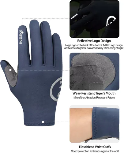 Miniatura 3 de INBIKE Guantes de ciclismo para hombre y mujer, forro polar fino, para pantalla táctil, guantes de bicicleta acolchados para correr, conducir