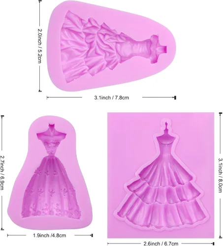 Miniatura 2 de Moldes de silicona para vestido de novia, falda de vestido de chocolate para hornear moldes para decoración de pasteles de boda, dulces, azúcar