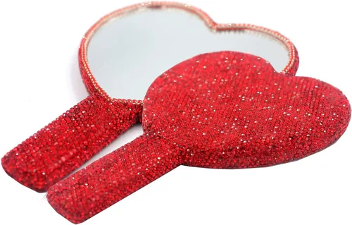 Miniatura 7 de Espejo de mano con forma de corazón con diamantes de imitación, espejo de maquillaje portátil y deslumbrante para retoques sobre la marcha
