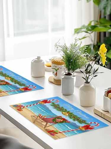 Miniatura 9 de Juego de 6 tapetes antideslizantes lavables, para playa, náuticos, costeros, coronas de Navidad, regalos de algodón y lino para comedor, fiestas