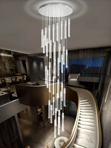 Miniatura 24 de Flashing God Candelabro LED moderno, 10 luces negras regulables, lámpara colgante con control remoto de techo alto para escalera, sala de estar