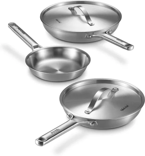 Miniatura 13 de Juego de utensilios de cocina de acero inoxidable, 8 piezas de ollas y sartenes de capa triple, libre de PFOA y PTFE, apto para lavavajillas