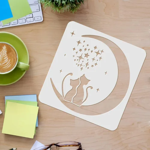 Miniatura 3 de FINGERINSPIRE Plantillas Moon Cat – Plantillas de plástico de estrella lunar de 11.8 x 11.8 pulgadas para dibujar, pintar en madera, piso, pared