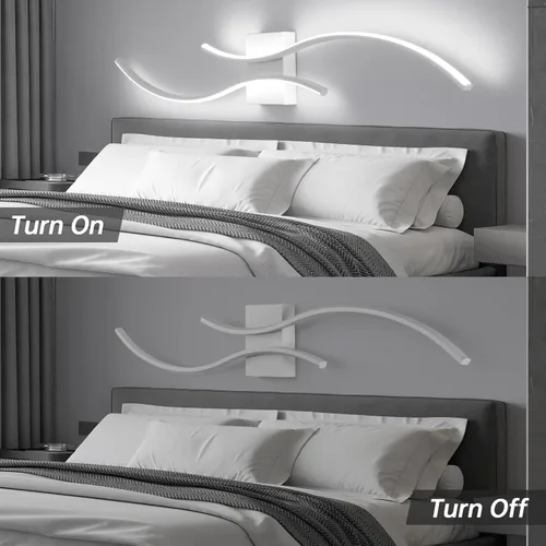 Miniatura 4 de CANEOE Aplique de pared moderno, lámpara de pared LED de tira larga blanca, lámpara de pared de interior con diseño ondulado de 39 pulgadas