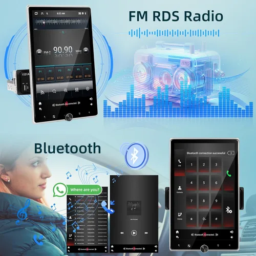 Miniatura 6 de [2+64G] Estéreo Android de un solo DIN para automóvil, radio de pantalla táctil giratoria de 10.4 pulgadas con Carplay inalámbrico y Android Auto