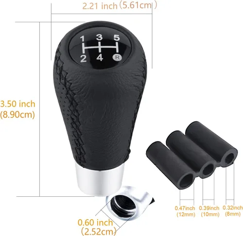 Miniatura 3 de Pomo de Palanca de Cambios Negro de 5 Velocidades Mango de Palanca de Cambios de Automóvil Palanca de Engranajes de Cuero Repuesto Compatible