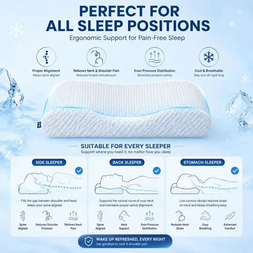 Miniatura 6 de DR.DREAM Almohada de espuma viscoelástica para dormir, gel refrescante, ergonómica, firmeza de contorno para aliviar el dolor de cuello, hombros