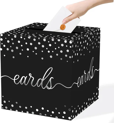 Miniatura 23 de QISOLIY Caja Negra para Tarjetas Cajas de Tarjetas de Boda para Recepción Portador de Caja de Tarjetas de Regalo Caja de Dinero para Graduaciones
