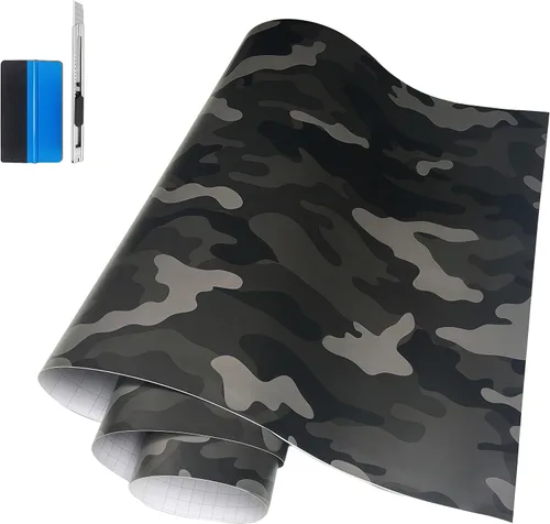LZLRUN Rollo de Película de Vinilo Adhesivo de Camuflaje para Automóvil Camuflaje Nieve Ártica Calcomanía Adhesiva para Consola de Automóvil