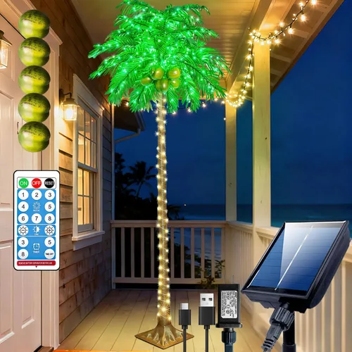 Miniatura 12 de Palmeras iluminadas de 5 pies con control remoto, 35 colores cambiantes, palmeras artificiales iluminadas con cocos, palmera tropical para piscina
