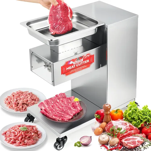 NEWTRY Máquina cortadora de carne comercial para restaurante, máquina cortadora de carne de 0.197 in, 1,100 lbs/H, rebanadora de carne tiras cubos