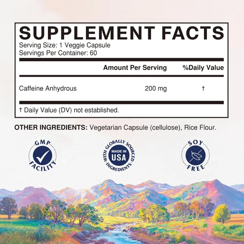 Miniatura 7 de Vitalitown Pastillas de cafeína de 200 mg, suplemento de producción de energía sostenida, sin choques ni nerviosismo, alerta y claridad sin