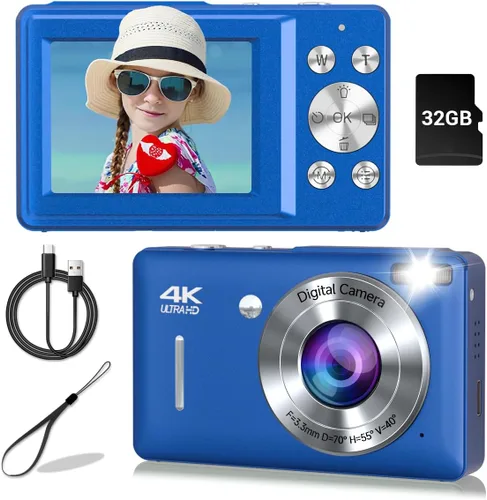 Miniatura 11 de Cámara digital, cámara compacta de 44 MP, cámaras digitales FHD 1080P para apuntar y disparar con zoom de 16X, detección facial, captura de Negro
