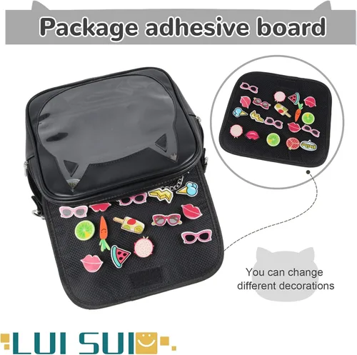 Miniatura 5 de LUI SUI Bolso Ita para mujer, bolso cruzado kawaii, lindo gato, bolso de mensajero, mochila transparente, bolso de hombro con pin