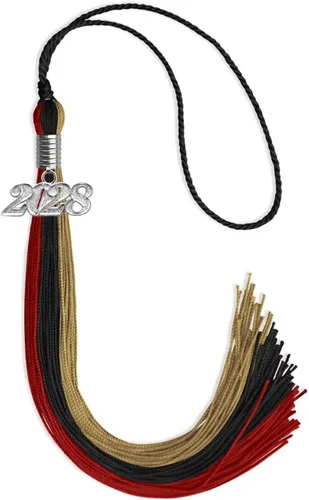 Miniatura 56 de Endea Graduation Borla de triple color con gota de fecha plateada (negro/dorado/granate, 2020)