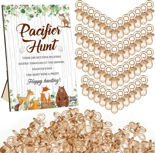 Miniatura 37 de Thyle Juego de 51 piezas de chupete de caza para baby shower, incluye signo de caza y 50 chupetes acrílicos para decoración de juegos de baby Rosa