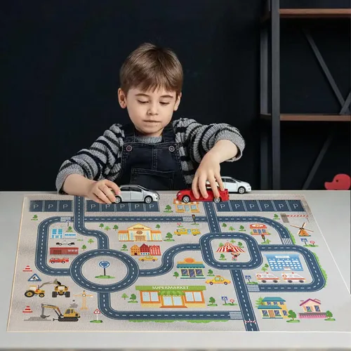 Miniatura 4 de Alfombra para niños de 5 x 7 pies, alfombras de automóvil para autos de juguete para niños, alfombras antideslizantes para niños, alfombras de área