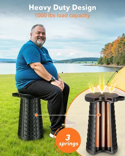 Miniatura 3 de Taburete Plegable Portátil de Servicio Pesado - Asiento Ancho, Extra Alto y Ajustable en Altura - Silla Plegable Retráctil para Camping, Pesca, Caza