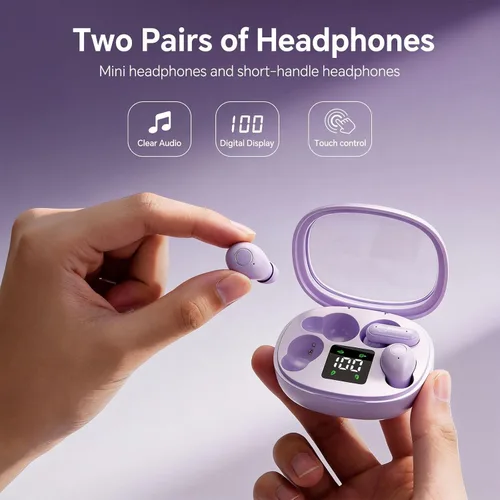 Miniatura 2 de Xmenha Juego de mini auriculares invisibles pequeños para dormir, color morado, inalámbrico, Bluetooth, para orejas pequeñas, canales de lado
