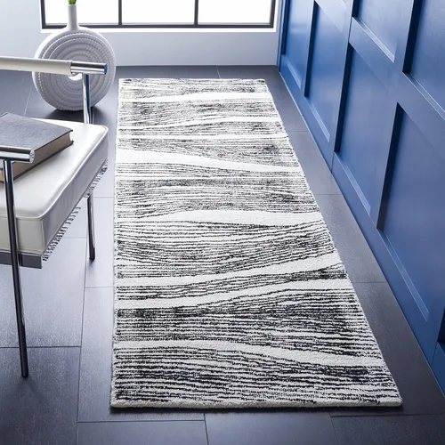 Miniatura 49 de SAFAVIEH Metro Collection - Alfombra decorativa de 2 x 3 pies, azul y marfil, diseño transicional, ideal para áreas de alto tráfico en pasillo, baño