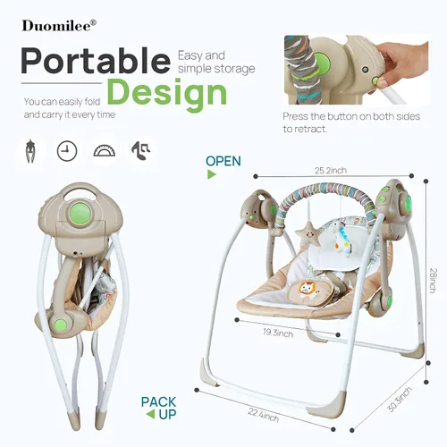 Miniatura 6 de Silla mecedora eléctrica para bebé, columpio portátil para bebé con caja de vibración de música inteligente, columpio para resistencia a la carga