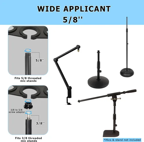 Miniatura 4 de Soporte de micrófono múltiple para micrófonos con cable e inalámbricos, organiza hasta 7 micrófonos, aluminio, negro