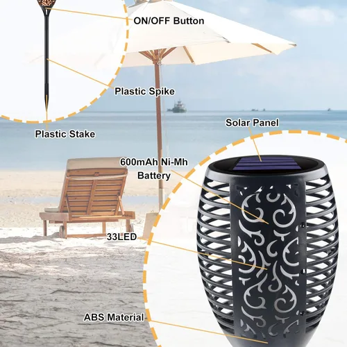 Miniatura 7 de Linterna solar grande con llama parpadeante, luces solares ultrabrillantes mejoradas para exteriores, decoraciones de paisaje, iluminación