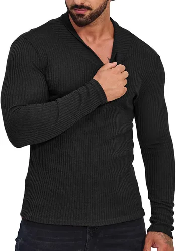 Miniatura 2 de ZAFUL Suéter con cuello en V para hombre, ligero, manga larga, tejido ajustado, suéter térmico