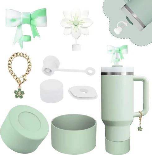 Miniatura 17 de Conjunto de accesorios para taza Stanley, incluye 2 piezas de cubierta de pajita de 0.4 pulgadas, 1 tapón antiderrame de silicona, 1 lindo encanto