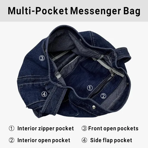 Miniatura 3 de Bolso bandolera de mezclilla, bolso cruzado grande tipo hobo, bolso de hombro casual, bolso de mano de jean para mujeres y hombres