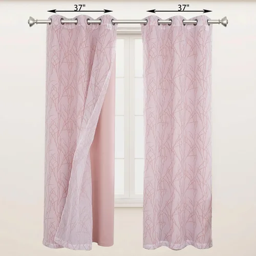 Miniatura 7 de BONZER Cortinas para Mezclar y Combinar - 2 Piezas de Cortinas Transparentes con Estampado de Ramas y 2 Piezas de Cortinas Opacas para Dormitorio