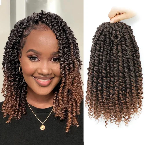 Miniatura 47 de Cabello Passion Twist de 12 pulgadas, 8 paquetes, cabello de ganchillo pretrenzado para mujeres negras, cabello rizado de ganchillo preenlazado, 1b#